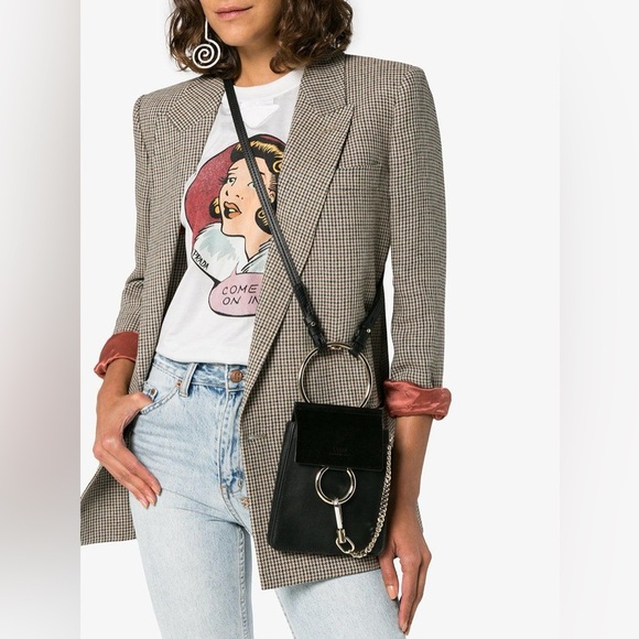 Chloe Mini Faye Bracelet Black Leather Suede Crossbody Bag - Picture 1 of 7